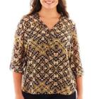 A.n.a Long-sleeve Mandarin Collar Chiffon Popover Top - Plus