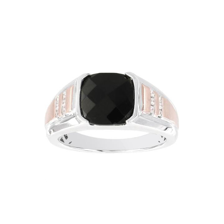 Mens 1/8 Ct. T.w. Diamond And Genuine Onyx 10k Two-tone Gold Ring