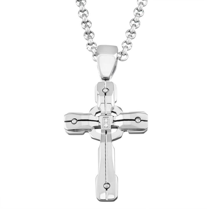 Mens Diamond Accent White Diamond Stainless Steel Pendant Necklace