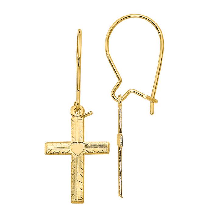14k Gold Cross Drop Earrings