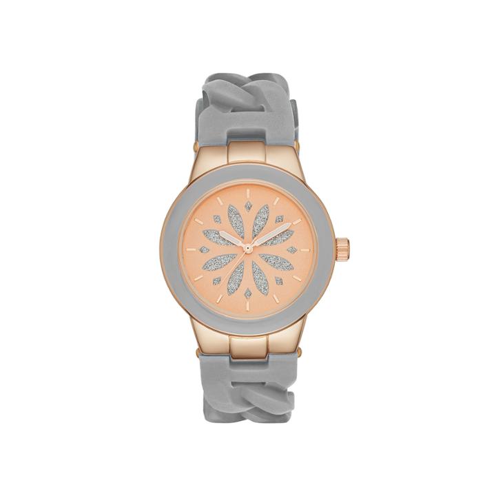 Womens Gray Chain Silicone Strap Watch