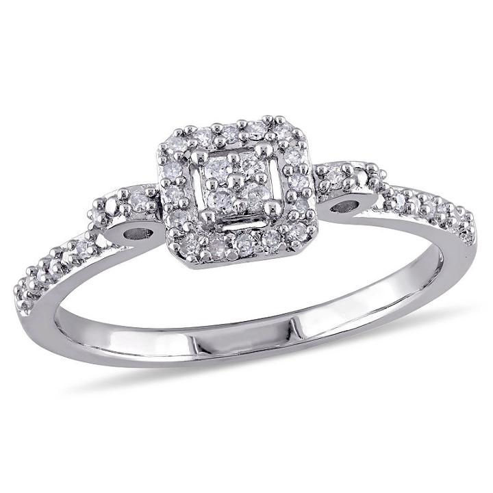 Womens 1/6 Ct. T.w. Round White Diamond Sterling Silver Engagement Ring