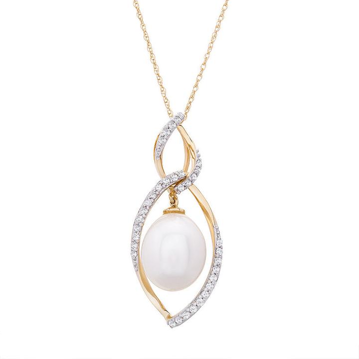 Womens 1/4 Ct. T.w. Genuine Diamond Cultured Freshwater Pearls Pendant