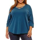 Boutique + 3/4 Sleeve T-shirt-womens Plus