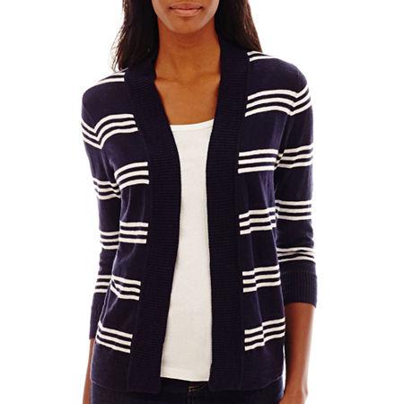 St. Johns Bay 3/4-sleeve Striped Flyaway Cardigan Sweater