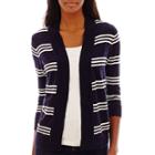 St. Johns Bay 3/4-sleeve Striped Flyaway Cardigan Sweater