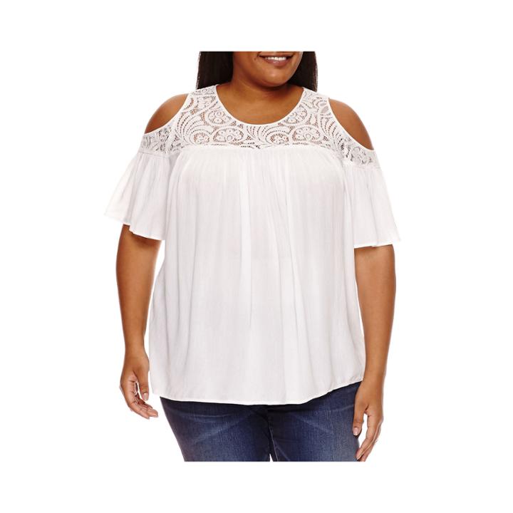 A.n.a Cold Shoulder Lace Blouse-plus