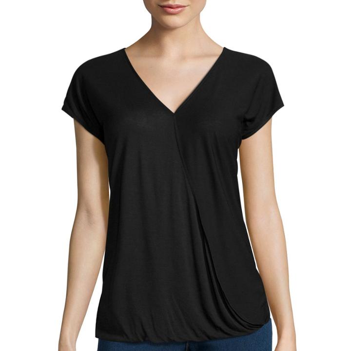 I Jeans By Buffalo Short-sleeve Drape-front Top
