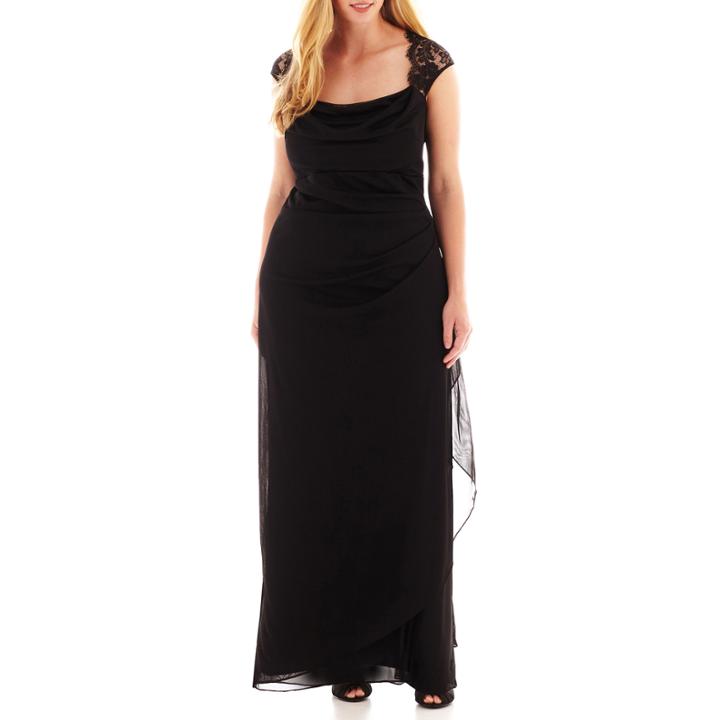 Scarlett Sleeveless Faux-wrap Lace Trim Gown - Plus
