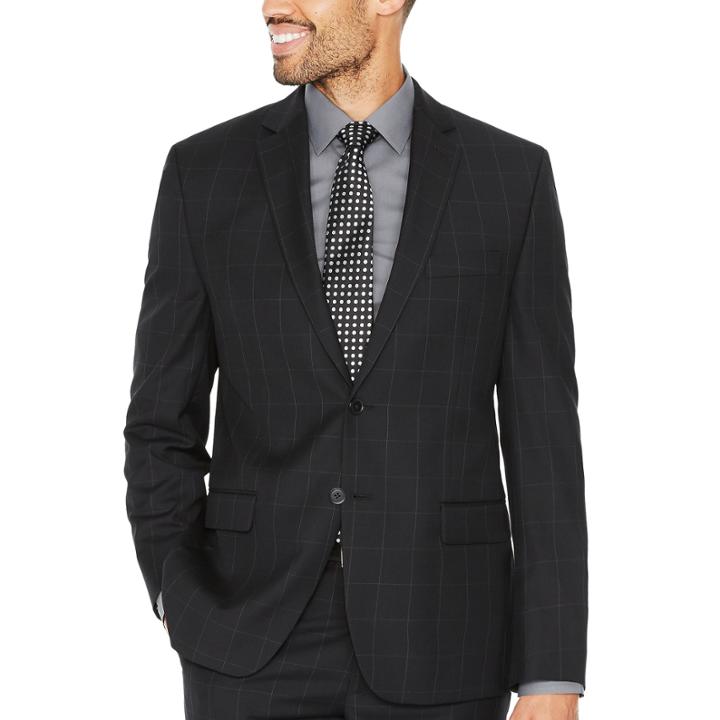 Collection By Michael Strahan Black Windowpane Classic Fit Suit Jacket