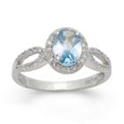 Womens Aquamarine Blue Sterling Silver Oval Cocktail Ring