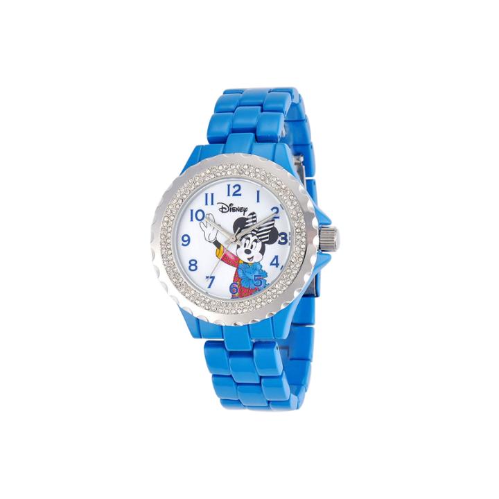 Disney Minnie Mouse Womens Blue Enamel Watch With Crystals