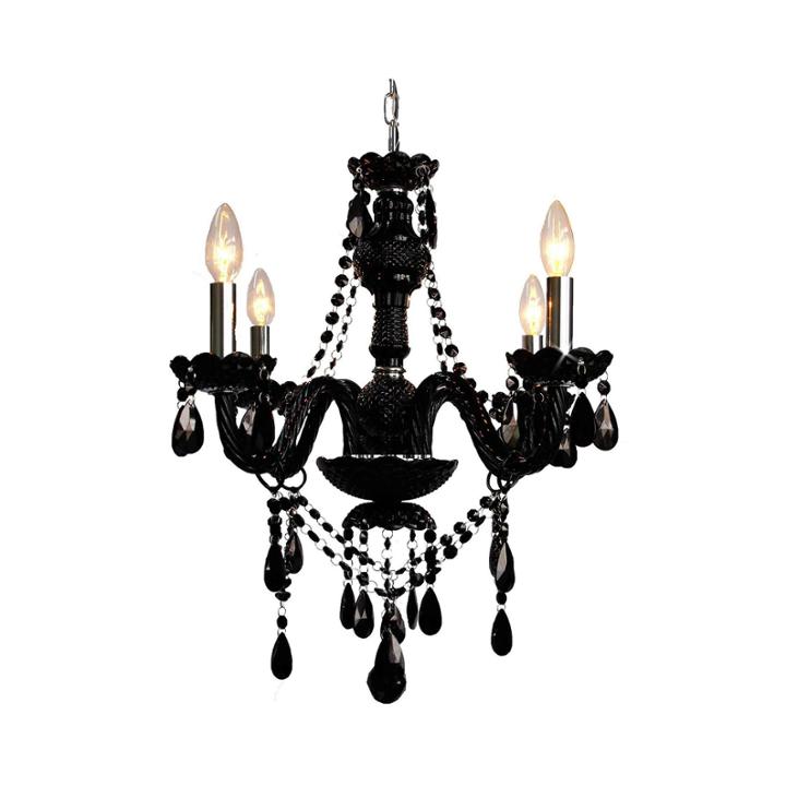 4-light Venetian-style Crystal Jet Black Chandelier