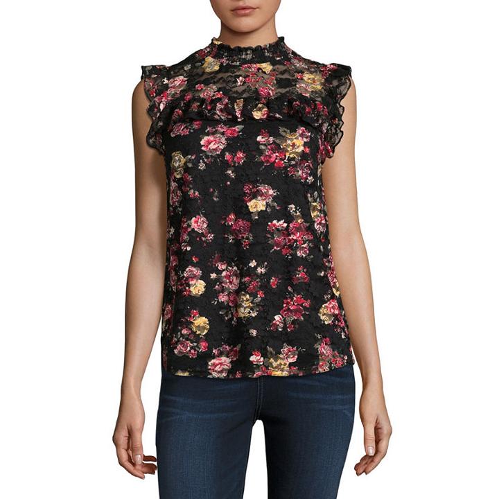 Almost Famous Sleeveless Crew Neck Lace Blouse-juniors