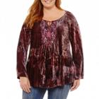 Unity World Wear Long Sleeve Scoop Neck Velvet Peasant Blouse - Plus