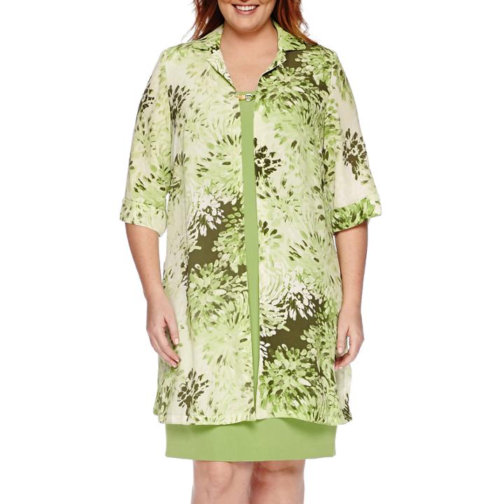 Maya Brooke 3/4-sleeve Floral Duster Jacket And Dress - Plus