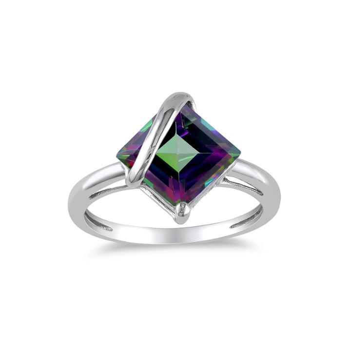 Square Genuine Green Topaz 10k White Gold Ring