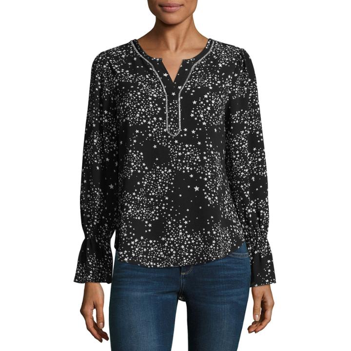 Libby Edelman Long Sleeve Star Print Top