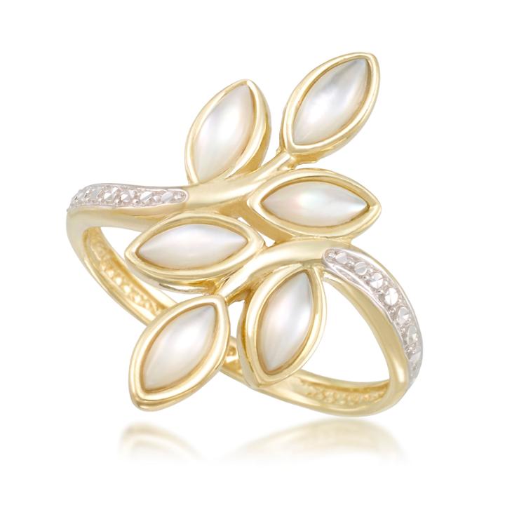 Womens White Mother Of Pearl 10k Gold Cocktail Ring