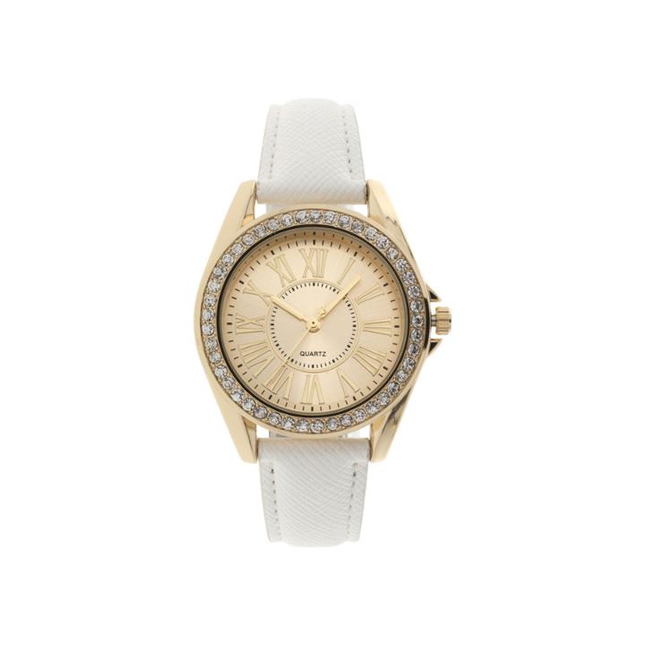 Womens Crystal-accent White Strap Watch