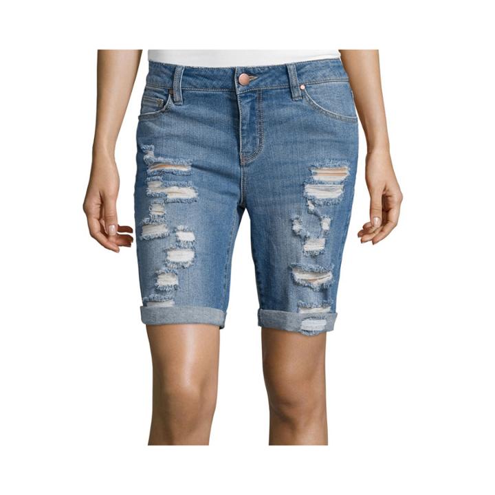 Sapphire Ink Slim-fit Destructed Bermuda Shorts