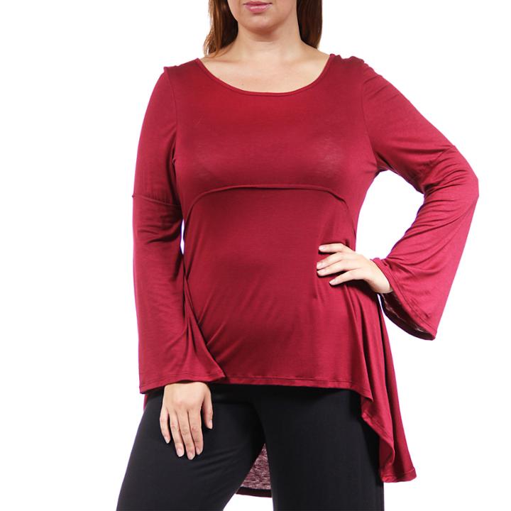 24/7 Comfort Apparel Stitch Decal High Low Tunic Top Plus