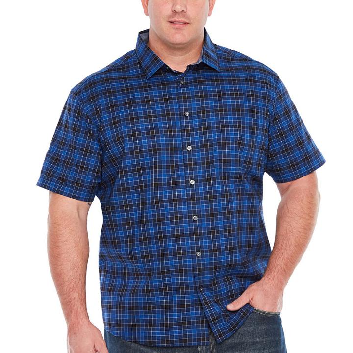 Claiborne Short Sleeve Gingham Button-front Shirt-big And Tall