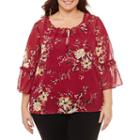 Alyx 3/4 Sleeve Round Neck Woven Floral Blouse-plus