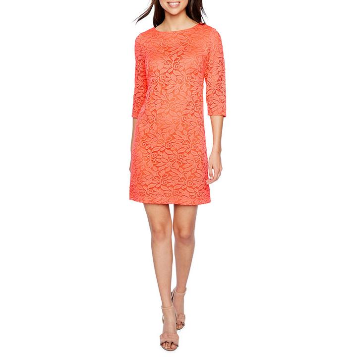 Studio 1 3/4 Sleeve Floral Lace Shift Dress