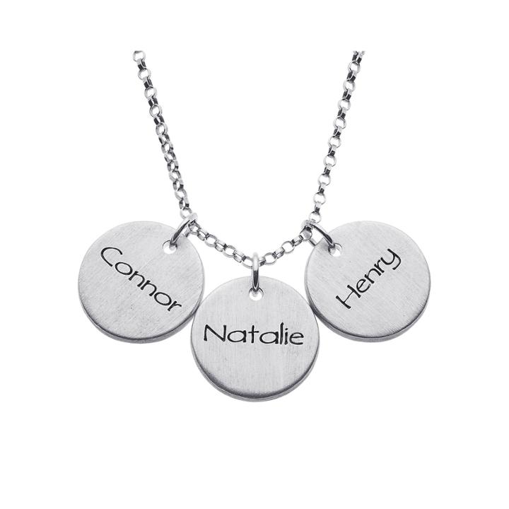 Personalized Sterling Silver Mini Engraved Name Three Disc Pendant Necklace