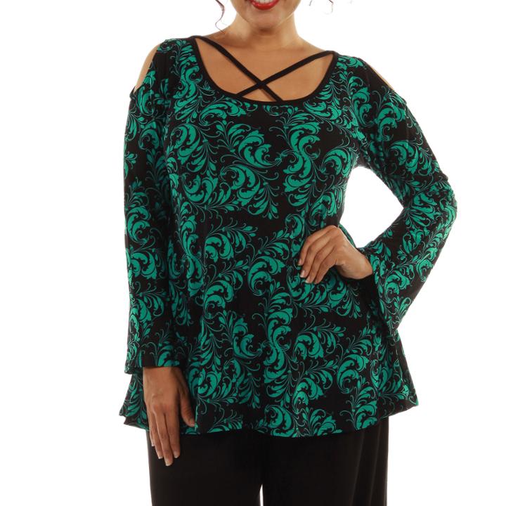 24/7 Comfort Apparel Abstract Split Sleeve Tunic Top Plus