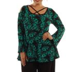 24/7 Comfort Apparel Abstract Split Sleeve Tunic Top Plus