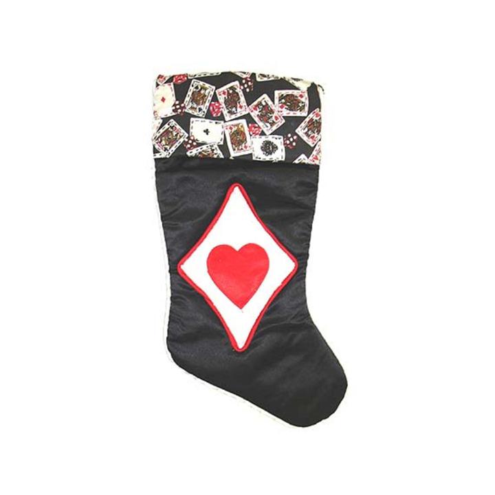 19 Satin Deck Of Cards Hearts Casino Gambling Black Christmas Stocking