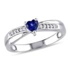 Womens Diamond Accent Sapphire Blue Sterling Silver Heart Cocktail Ring