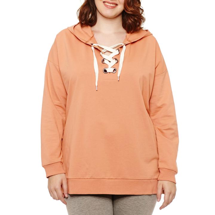 Flirtitude Lace Up French Terry Hoodie- Juniors Plus