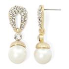 Vieste Simulated Pearl And Pav Crystal Gold-tone Drop Earrings