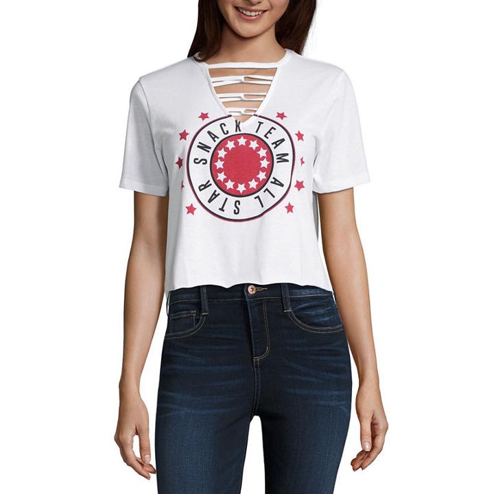 Short Sleeve V Neck Graphic T-shirt-juniors