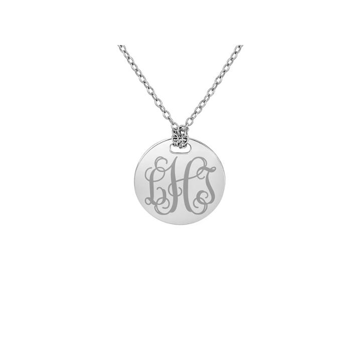 Personalized Sterling Silver 16mm Round Monogram Pendant Necklace