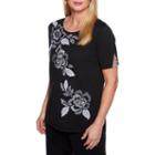 Alfred Dunner Play Date 3/4 Sleeve Crew Neck Floral T-shirt-womens