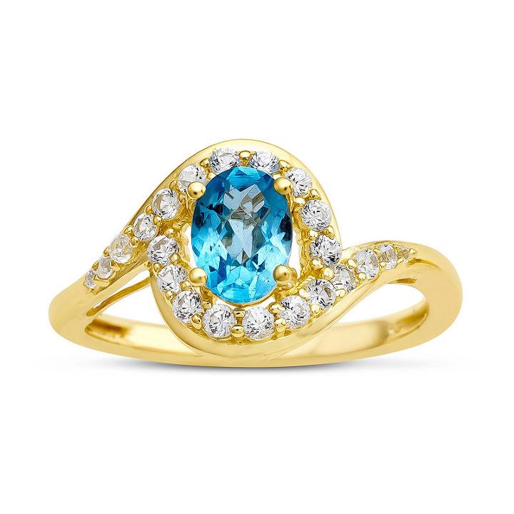 Womens Genuine Blue Topaz Blue 14k Gold Over Silver Cocktail Ring