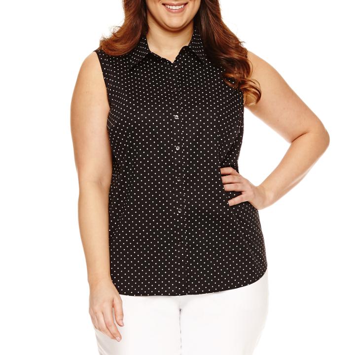 Liz Claiborne Sleeveless Button Front Blouse-plus