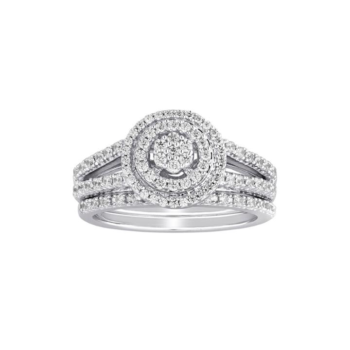 I Said Yes 5/8 Ct. T.w. Diamond Double-halo Platinaire Bridal Ring Set