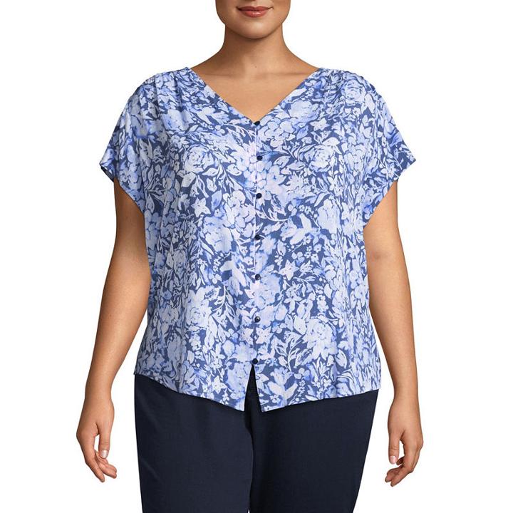 Liz Claiborne Short Sleeve V-neck Top- Plus