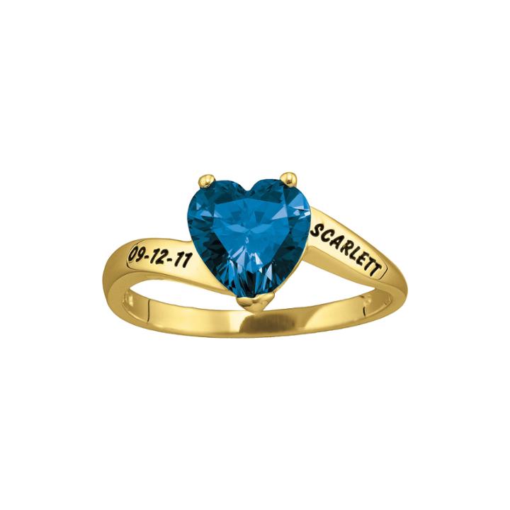 Personalized Engraved Simulated Birthstone Heart Ring