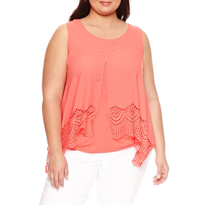 Alyx Sleeveless Laser Cut Flyaway Woven Tank Top-plus