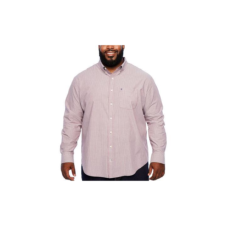 Izod Ls Premium Essential Woven Long Sleeve Stripe Button-front Shirt-big And Tall