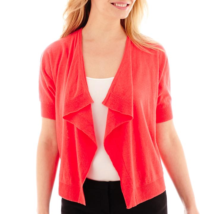 Liz Claiborne Short-sleeve Draped Cardigan - Petite