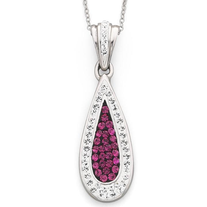 Raspberry & White Crystal Teardrop Pendant Necklace