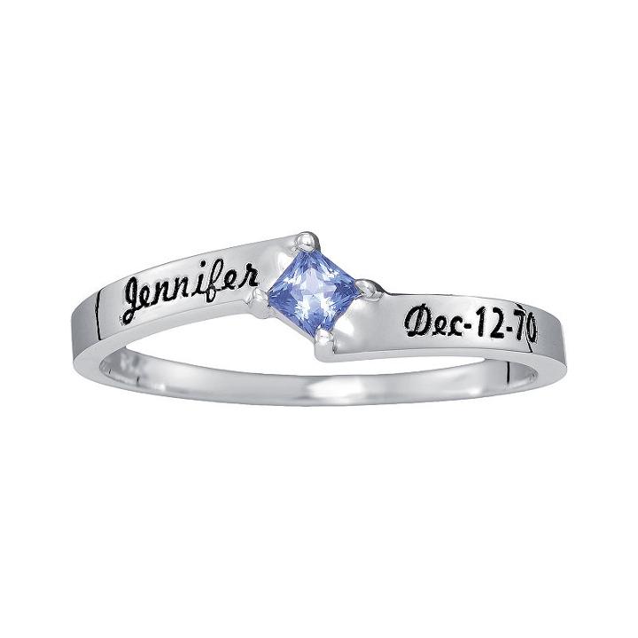 Womens Simulated Princess Multi Color Multi Stone Sterling Silver Stackable Ring