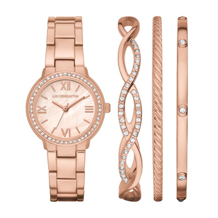Liz Claiborne Womens Rose Goldtone 4-pc. Watch Boxed Set-lc9049